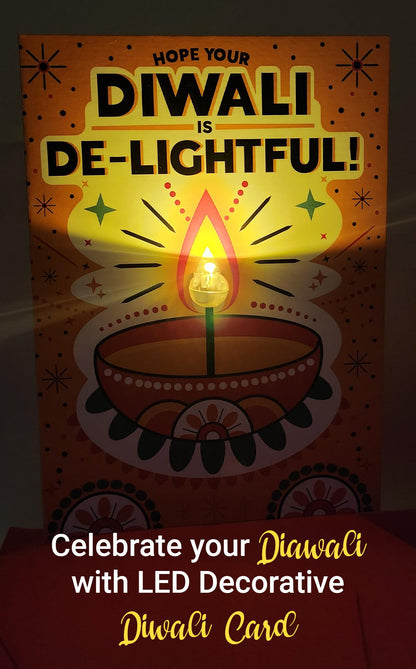 3D Light-Up Diwali Card with Envelope – Eco-Friendly Happy Diwali Card with Diya Design – Perfect for Diwali Decorations, Upto 36 hours light time – Made in UK