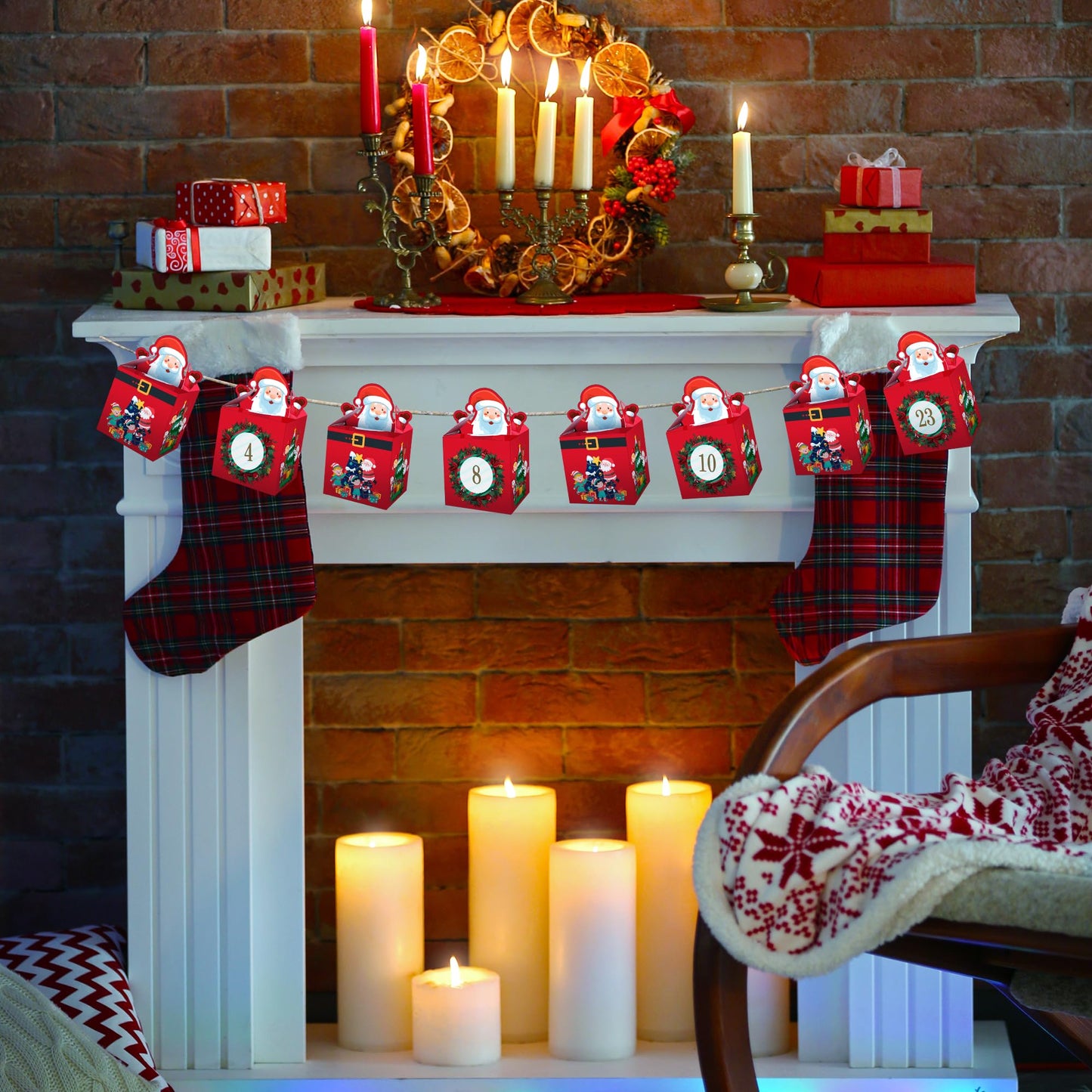 DIY Christmas Advent Calendar 2024 - Empty Advent Calendar to Fill Yourself - Fill your own advent calendar 24 Santa Boxes with Stickers and Jute - Kids Advent Calendar