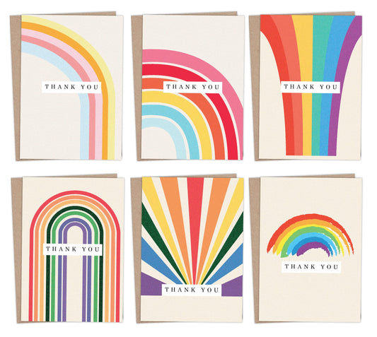 Giftinghouse 12/24/48 Thank You Cards Multipack with Envelopes - Rainbow Greeting cards for Teachers, kids, notes, and Christmas gifts - Fully recyclable and Eco-friendly cards.