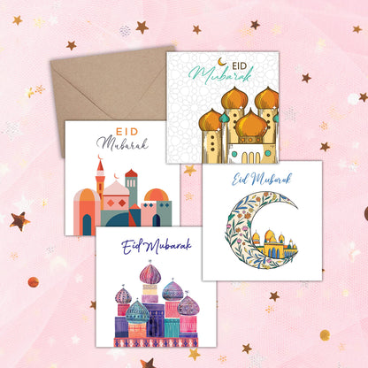 Giftinghouse Eid Cards Pack of 4 with envelopes - Eid Mubarak Cards multipack greetings cards - Eco Friendly card for kids and Family