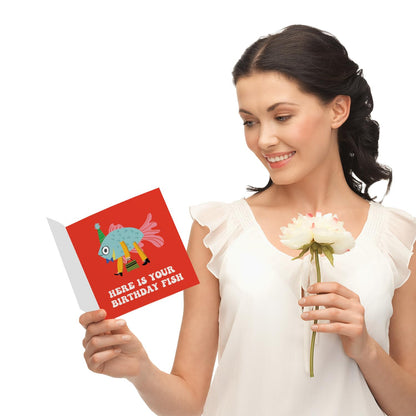 Friend Birthday Card Female with Premium Wax Seal - Here is Your Birthday Fish - Sister Birthday Card - Greeting Card for Women, Men, Son, Daughter, Wife, and Husband