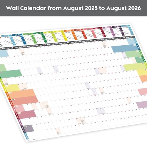 Academic Wall Planner 2025-2026 A2 Laminated – Wall Calendar from August 2025 to August 2026 – (59.4 x 42 cm) – 13 Months Mid Year Wall Planner 25/26 – Marked Holidays – Notes Space – Made in the UK