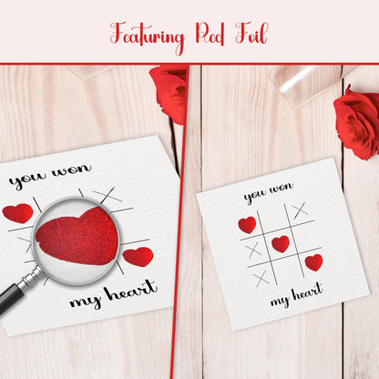 Valentines day card – You Won My Heart – Red Foil Heart Design – Eco-Friendly 150 x 150mm – Perfect Valentines Card for Him, Her, Husband, Wife, or Fiancé – Premium 350 GSM – Made in the UK