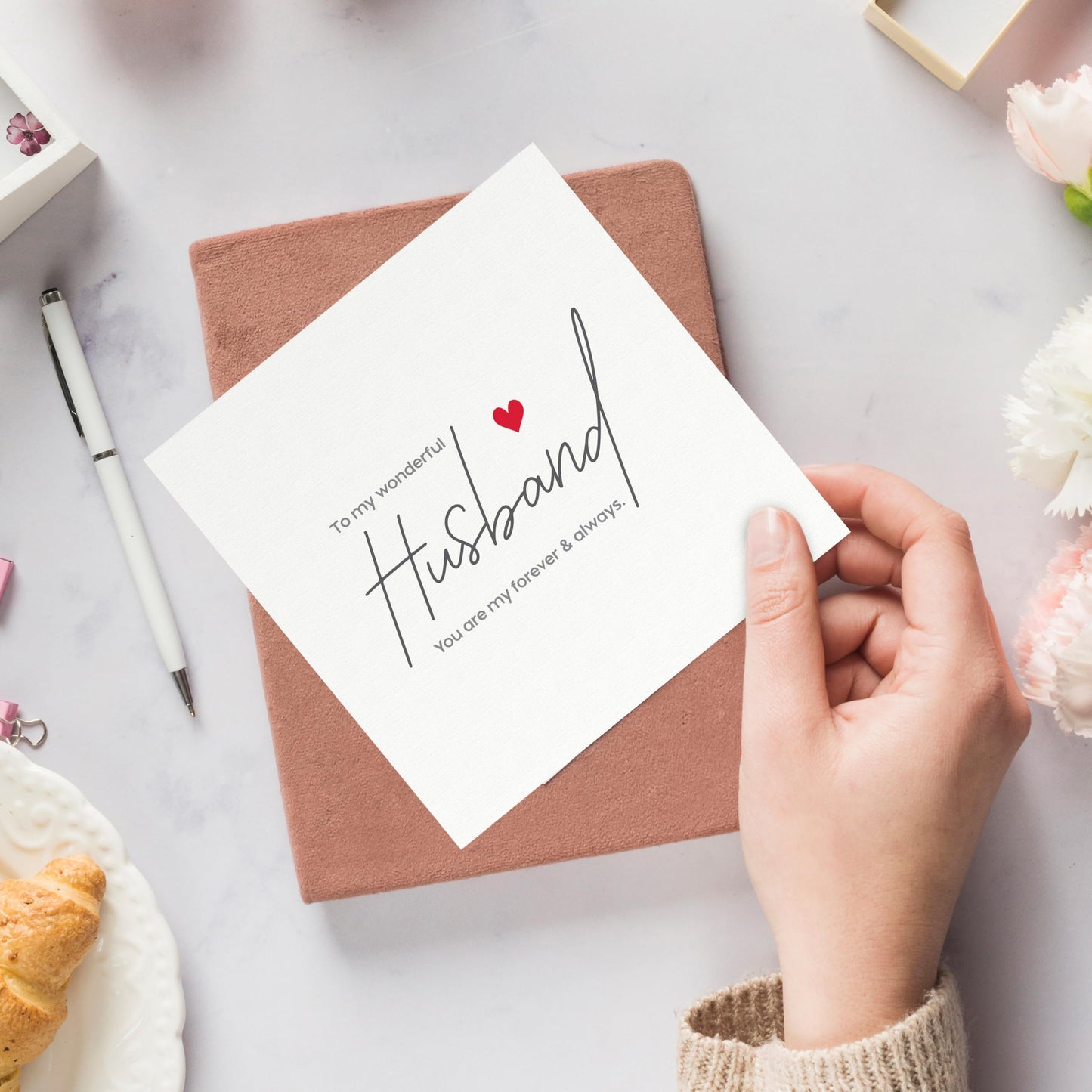 Anniversary Card for Husband – To My Wonderful Husband – Valentines card for him - 15x15cm Ideal Size – Premium 350 GSM – Made in the UK