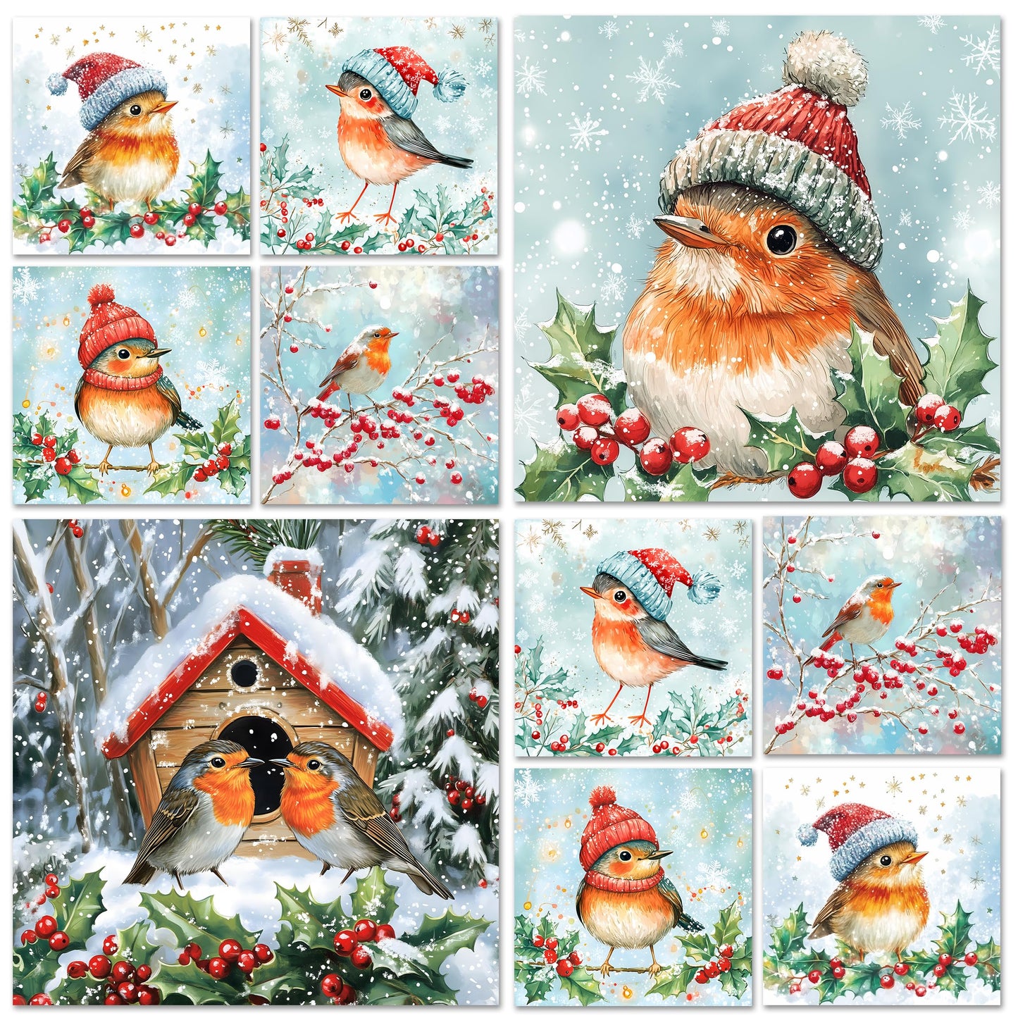 24 Christmas Cards 2024 Multipack with Envelopes - Christmas Cards Pack - Xmas Cards - Featuring Robin Christmas Cards Pack of 6 Robin Designs (125x125 mm)