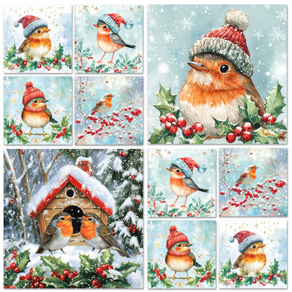 24 Christmas Cards 2024 Multipack with Envelopes - Christmas Cards Pack - Xmas Cards - Featuring Robin Christmas Cards Pack of 6 Robin Designs (125x125 mm)