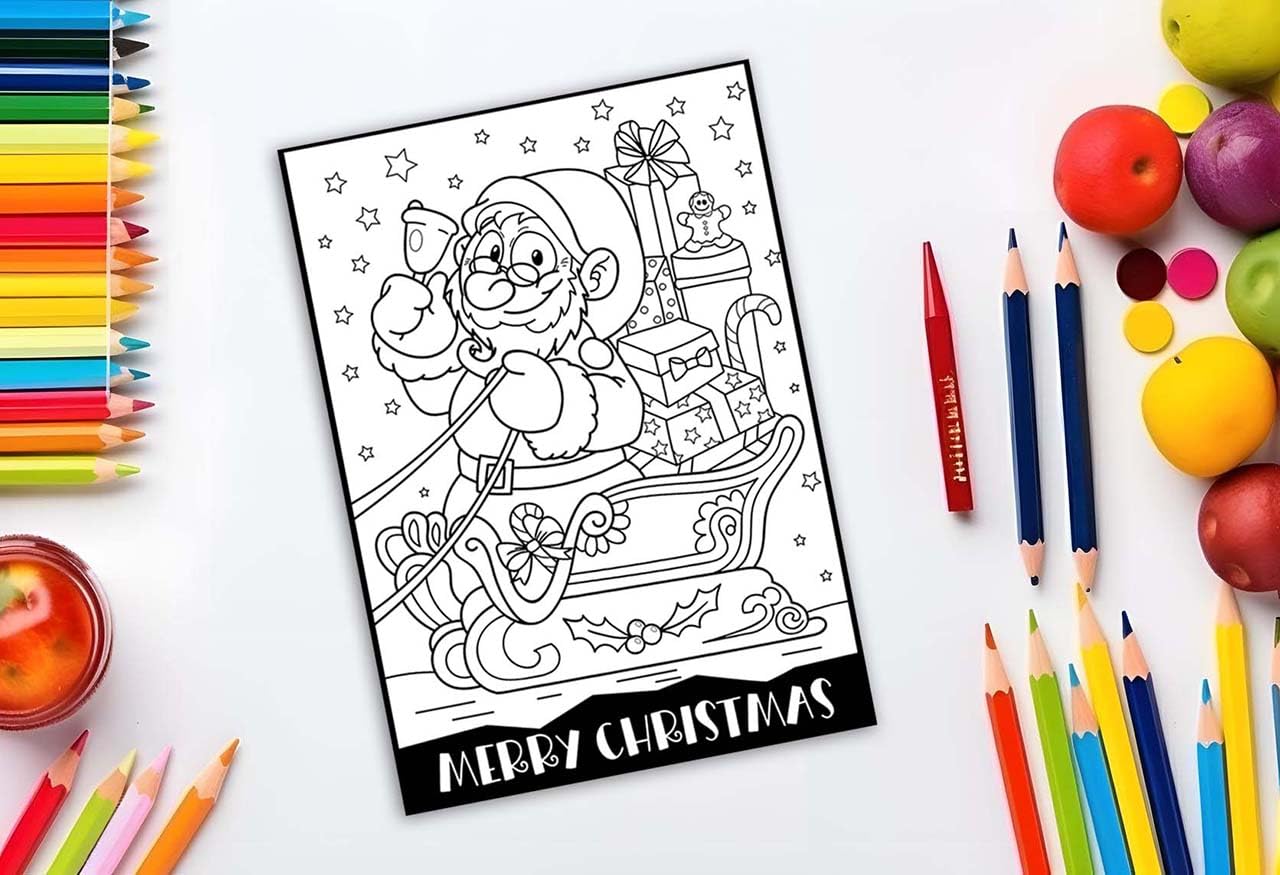 Giftinghouse Colouring Christmas Cards Pack of 12/24/48 | Multipack Xmas cards for Family, Friends, Granddaughter and Childrens | Eco-friendly seasonal greeting card for sale. (Colouring santa, 24 cards)