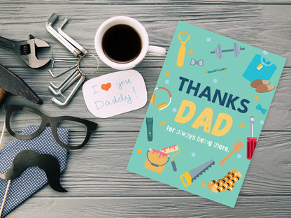 Giftinghouse Father's Day Card with Envelope, Happy Fathers Day Card From Son, Daughter, Featuring a Heartfelt Message Thanks Dad, for Always Being There! Happy Fathers Day Greeting Card, Made in UK