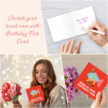 Friend Birthday Card Female with Premium Wax Seal - Here is Your Birthday Fish - Sister Birthday Card - Greeting Card for Women, Men, Son, Daughter, Wife, and Husband
