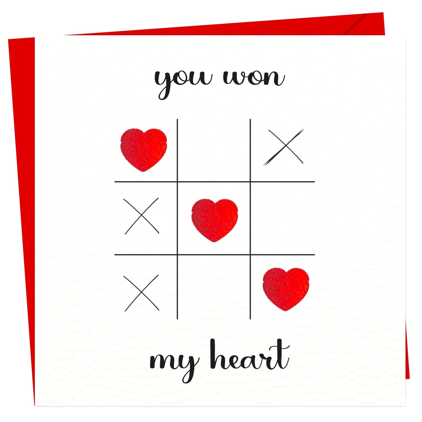 Valentines day card – You Won My Heart – Red Foil Heart Design – Eco-Friendly 150 x 150mm – Perfect Valentines Card for Him, Her, Husband, Wife, or Fiancé – Premium 350 GSM – Made in the UK