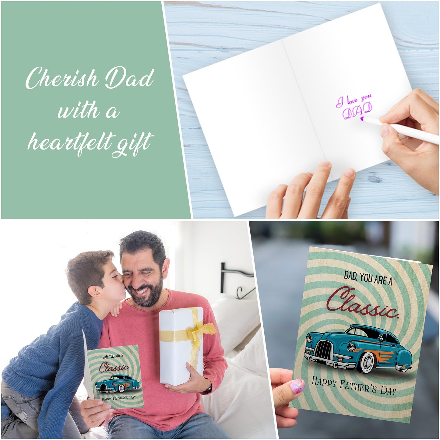 Giftinghouse Father's Day Card with Keyring and Luxury Wax Seal, Happy Fathers Day Card From Son, Daughter - Gift For Dad You're A Classic, Greeting Card from Kids - Made in UK