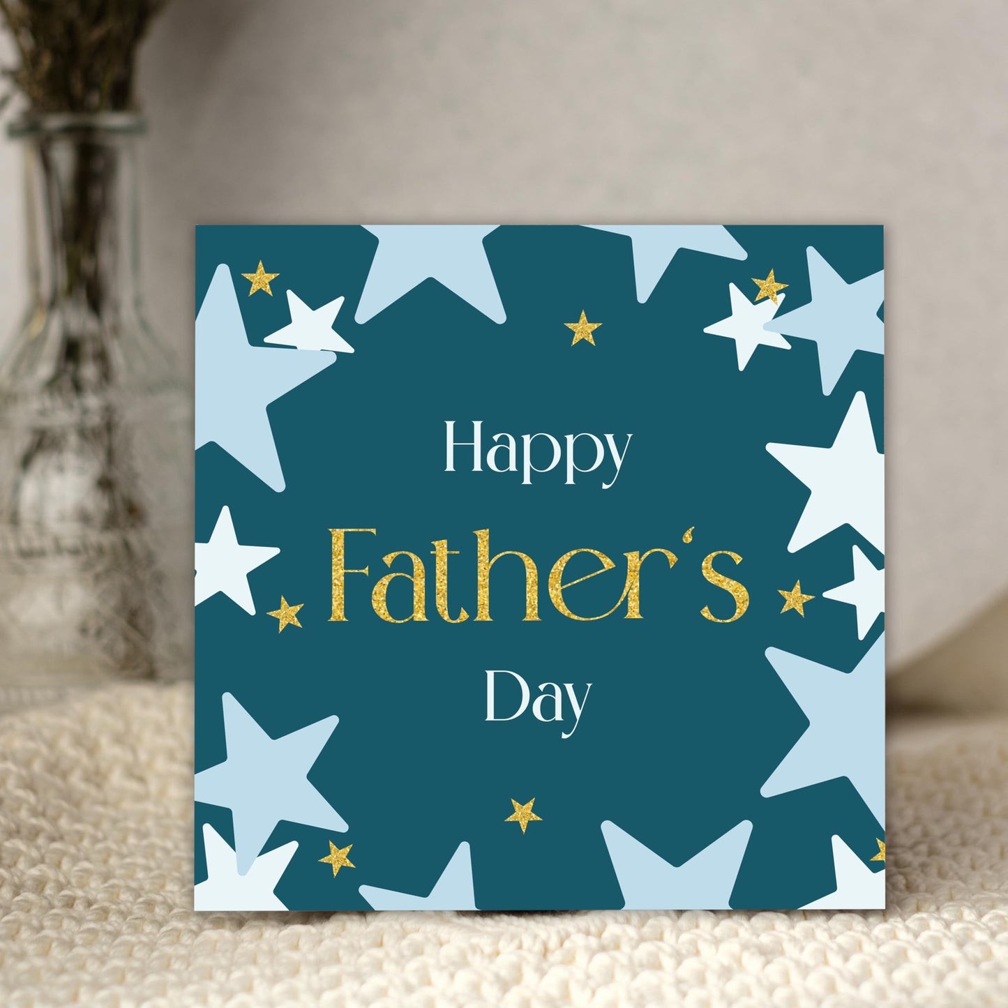 Happy Fathers Day Card from Son or Daughter – Gold Foil Star Design Father's Day Card – 15x15cm – Made in the UK