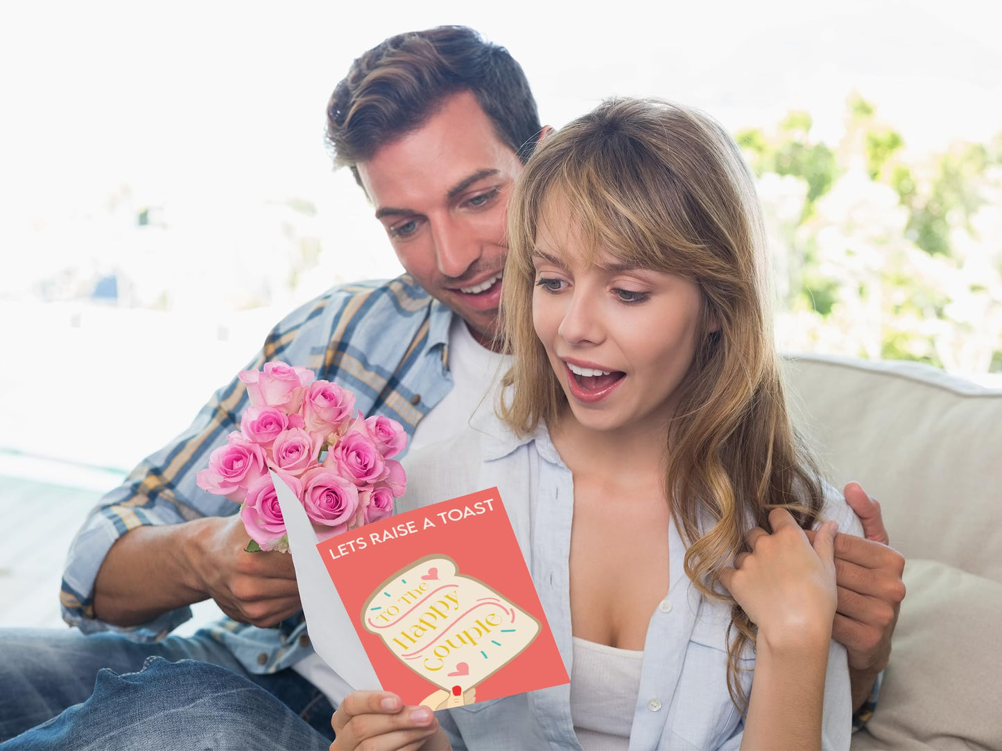 Anniversary Card for Couple Let's Raise a Toast To The Happy Couple Eco-Friendly Couple Happy Anniversary Card - (7.1 x 5.2 inch) - Made in UK