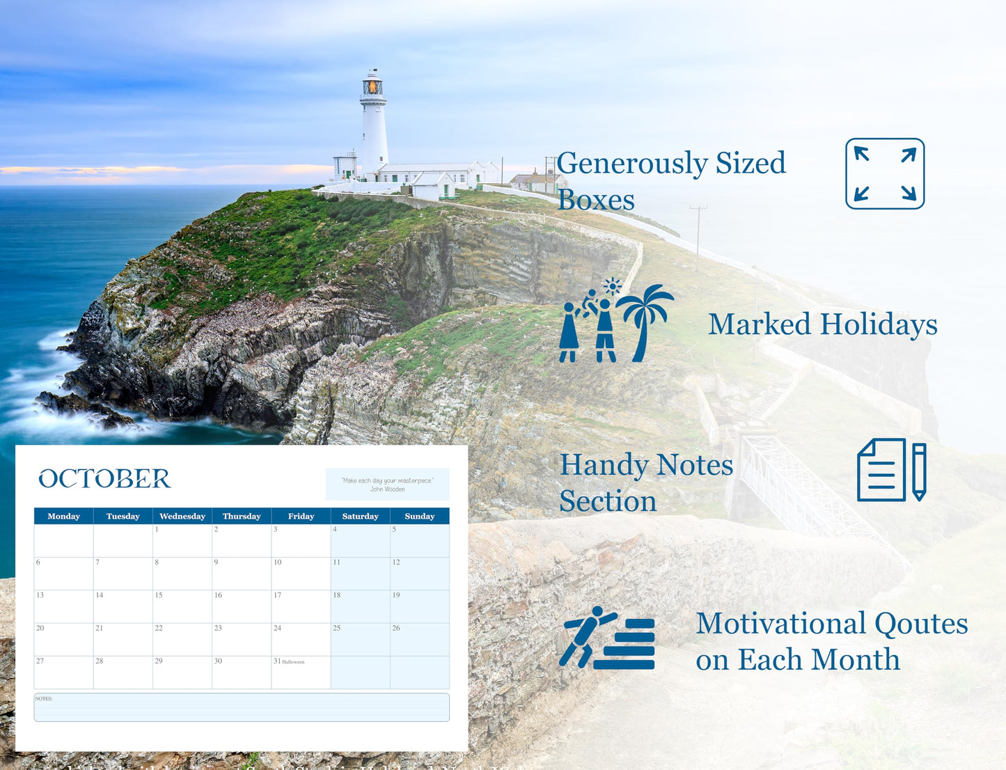 2025 Calendar - UK Landscapes Wall Calendar 2025 UK, A4 Month-to-View (Jan 2025 - Dec 2025) - Eco-Friendly, A3 When Open, Made in the UK