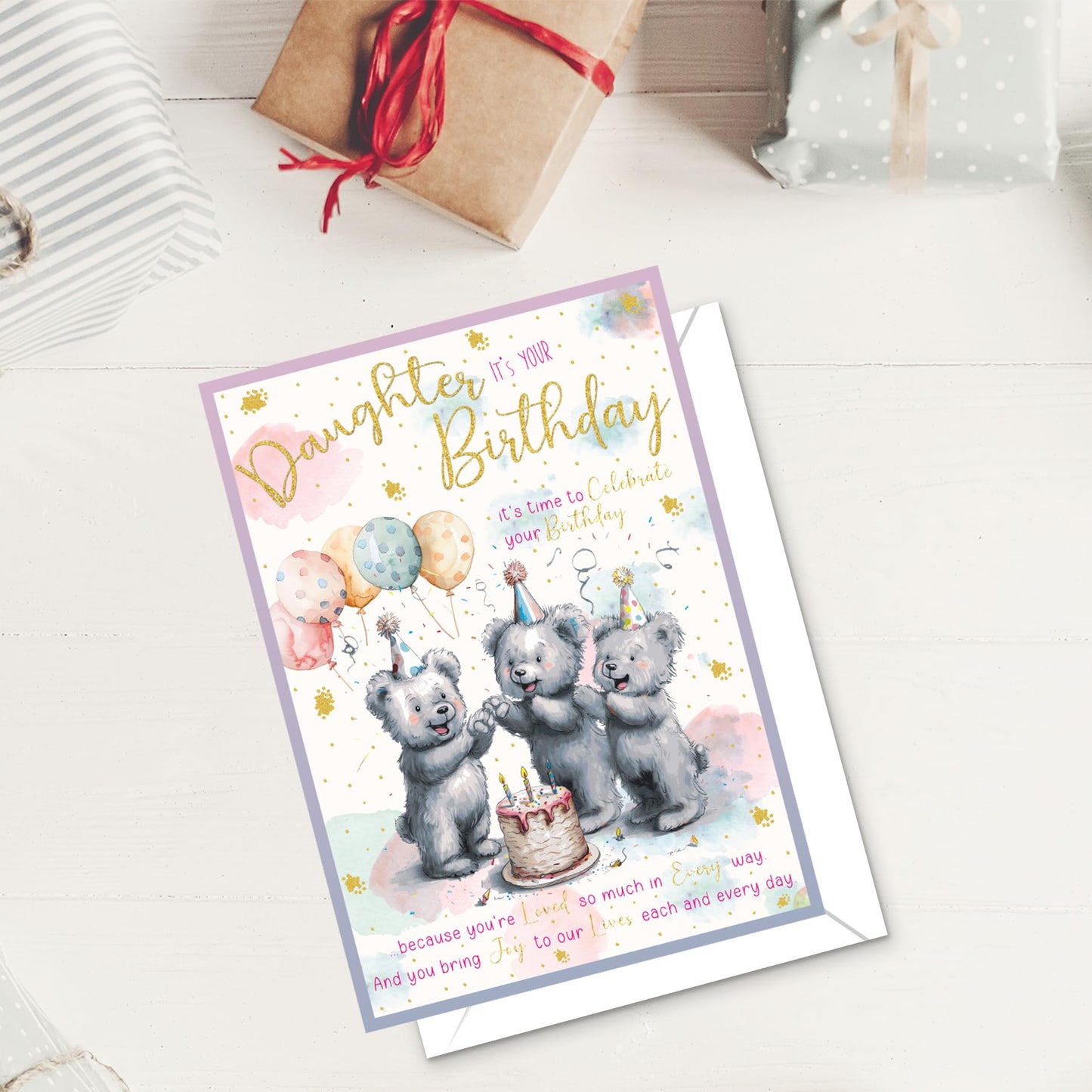 Giftinghouse Daughter Birthday Card with Envelope - Foiled Traditional Greeting Card, Large Size (8.8x6.3 inch) - Made in the UK