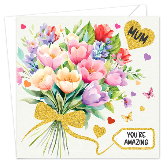 Gold Foil Mothers Day Card for Mum with Envelope | Elegant Floral Design | Happy Mother’s Day Card from Daughter or Son | 15x15 cm – Eco-Friendly 350 GSM - Made in the UK