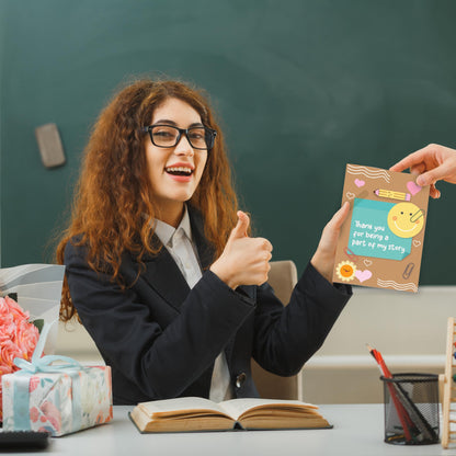 6 Pack Thank You Teacher Gifts for Women & Men – Includes 6 Appreciation Thank You Teacher Cards with Bamboo Pens and Gift Bags – End of Year, Leaving, Graduation or Christmas Gifts for Teachers