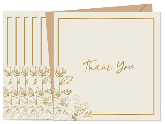 10 Cold-Foiled Thank You Cards Multipack with Envelopes - Elegant Design Thank You Greeting Cards for Teachers, Kids - Fully Recyclable and Eco-Friendly - 300 GSM