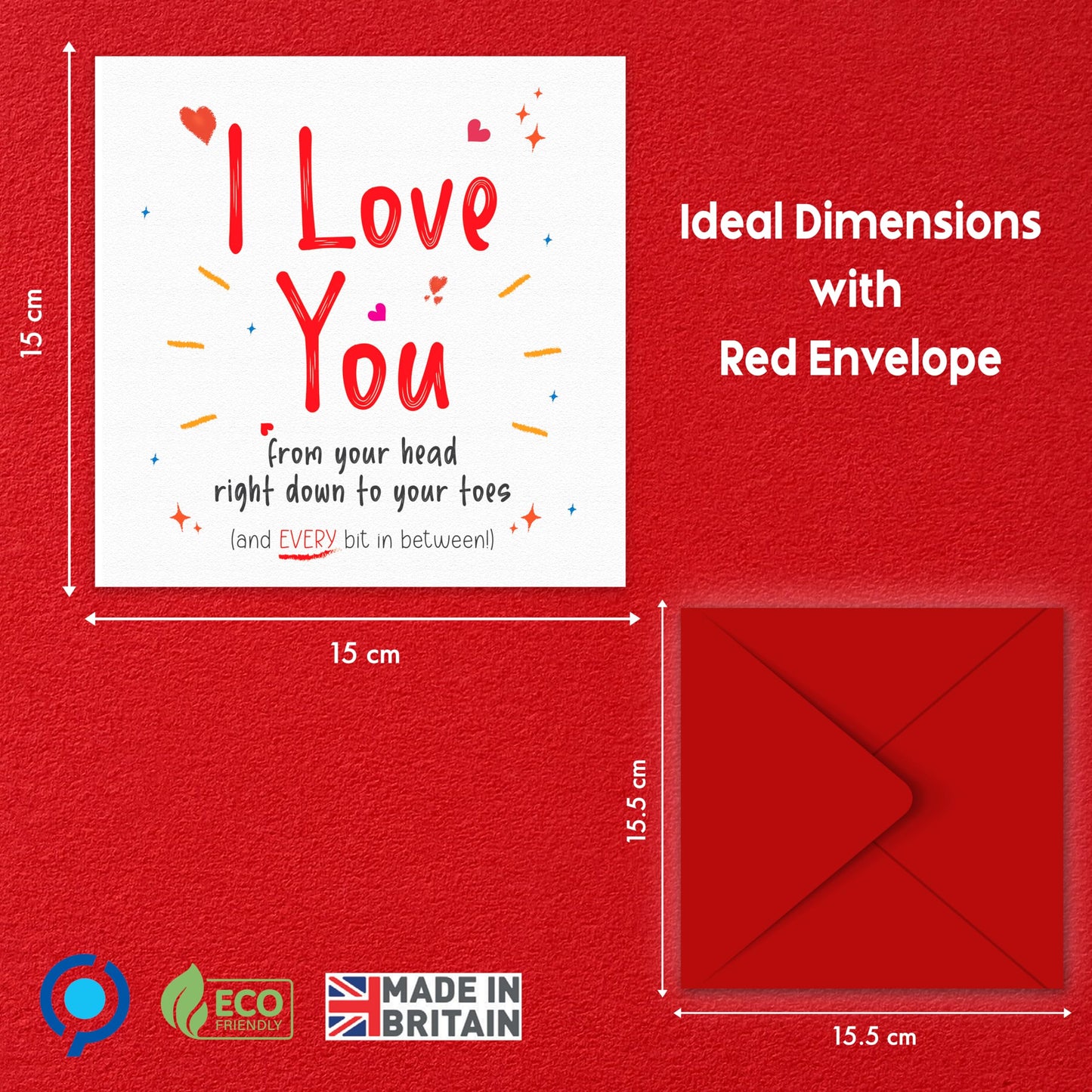 Funny Romantic Card for Him/Her – "I Love You" – Eco-Friendly 150x150mm – Valentines Card for him, Valentines Card Wife, her, Husband, or Fiancé – Premium 350 GSM – Made in the UK