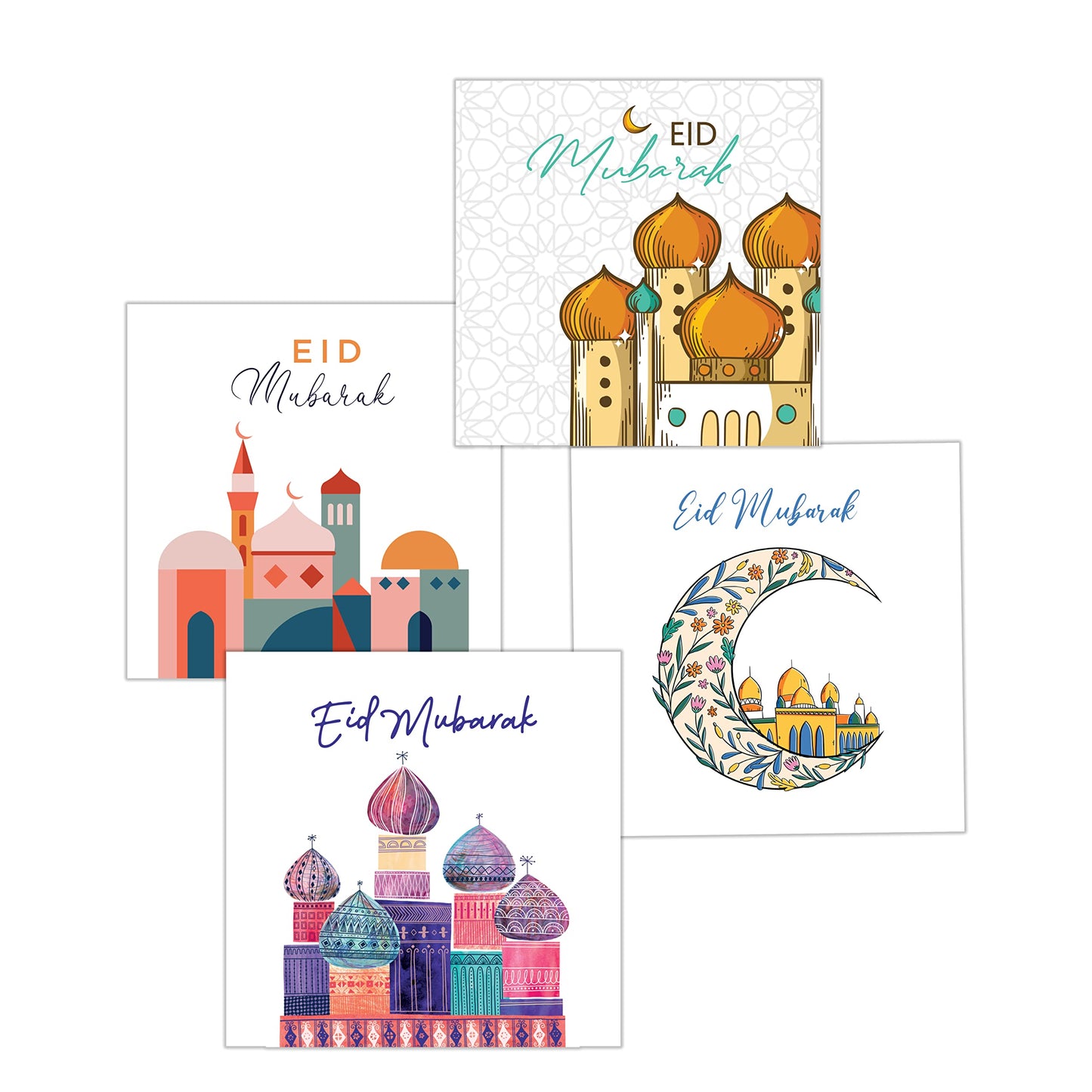 Giftinghouse Eid Cards Pack of 4 with envelopes - Eid Mubarak Cards multipack greetings cards - Eco Friendly card for kids and Family