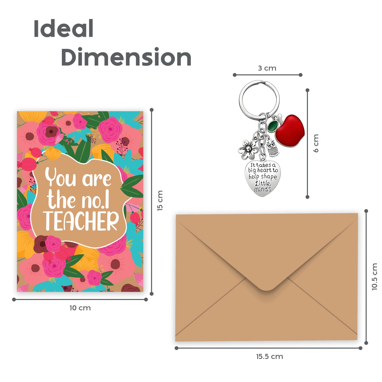 6 Pack Thank You Teacher Gifts for Women & Men – Includes 6 Appreciation Thank You Teacher Cards and Keyrings – End of Year, Leaving, Graduation or Christmas Gifts for Teachers