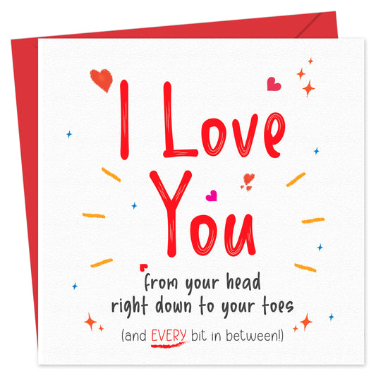 Funny Romantic Card for Him/Her – "I Love You" – Eco-Friendly 150x150mm – Valentines Card for him, Valentines Card Wife, her, Husband, or Fiancé – Premium 350 GSM – Made in the UK
