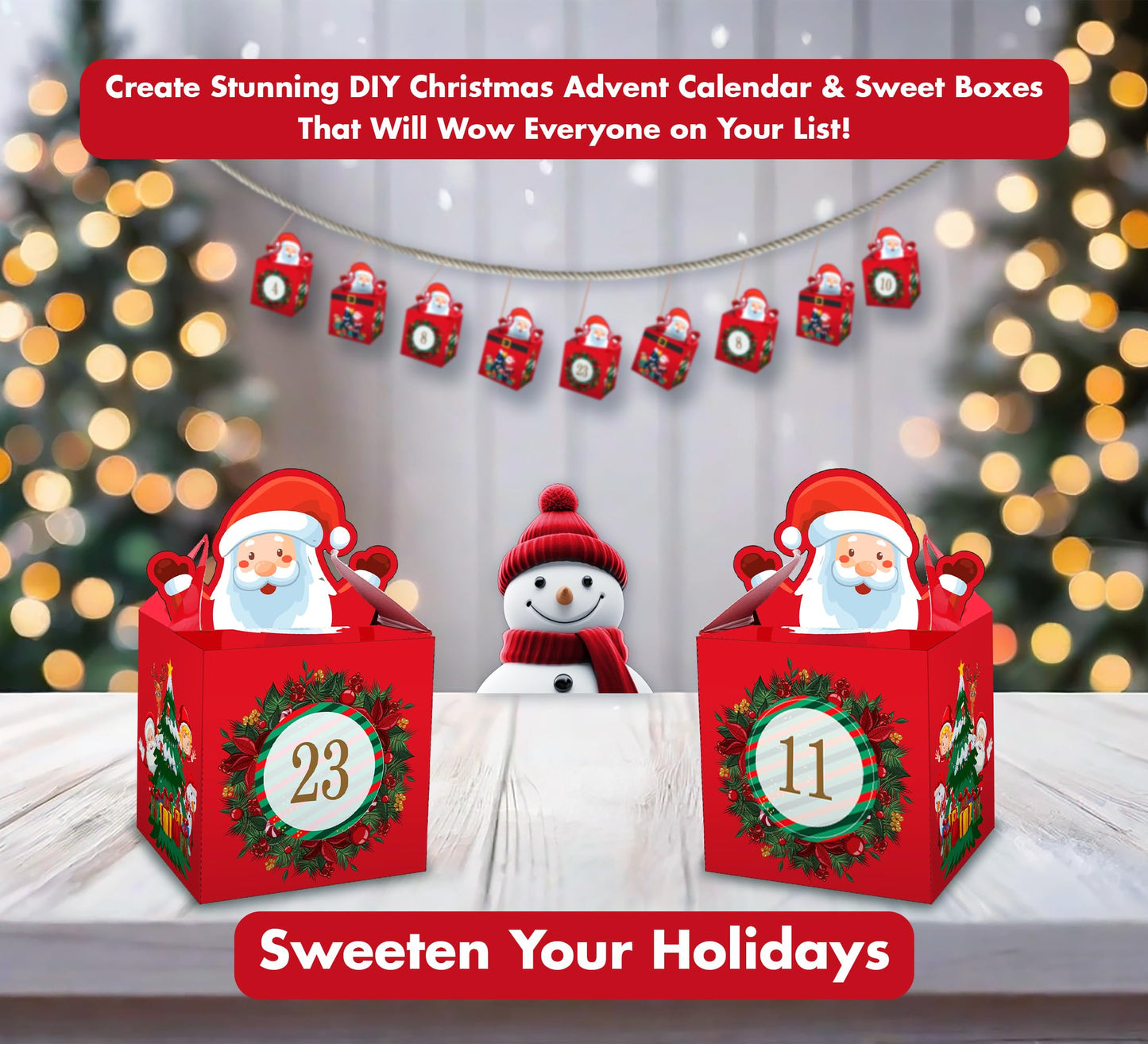 DIY Christmas Advent Calendar 2024 - Empty Advent Calendar to Fill Yourself - Fill your own advent calendar 24 Santa Boxes with Stickers and Jute - Kids Advent Calendar