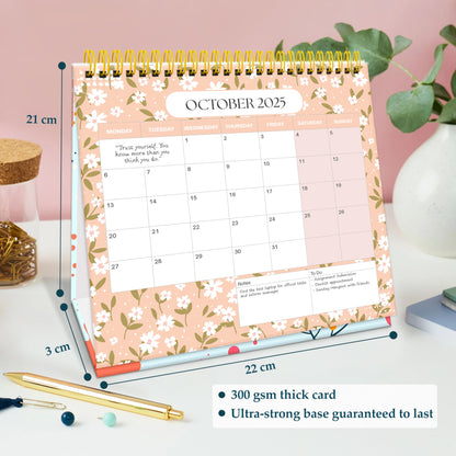 Luxury Desk Calendar 2025-2025 Desk Calendar UK from Jan to Dec. 2025, Month to view desk top flip over calendar with 12 Notes Pages.
