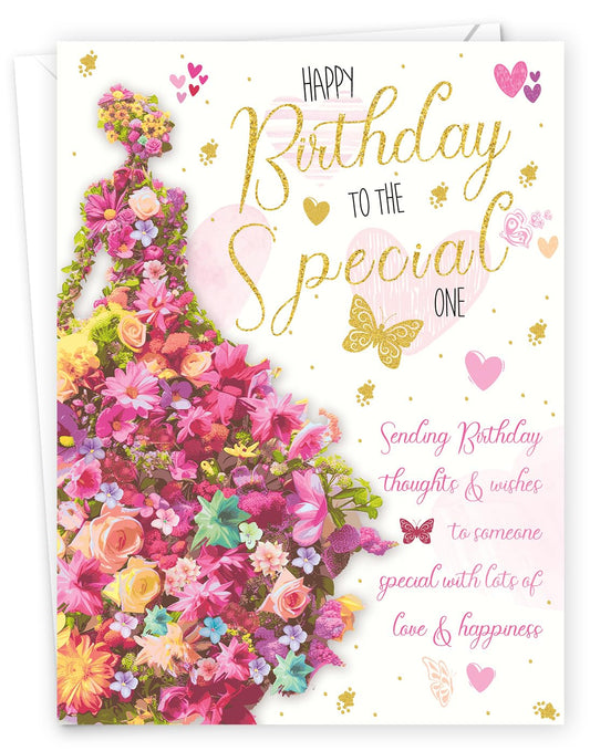 Birthday Card for Women with Envelope - Foiled Traditional Female Birthday Card - Eco-Friendly, Happy Birthday Card Girl, Large Size (8.8x6.3 inch) - Someone Special Birthday Card for Her - Made in UK