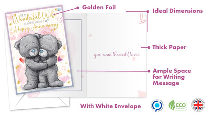 Anniversary Card for Wife with Envelope - Traditional Design Wife Anniversary Card, Eco-friendly - Perfect Wedding Greeting card for Her - Made in the UK