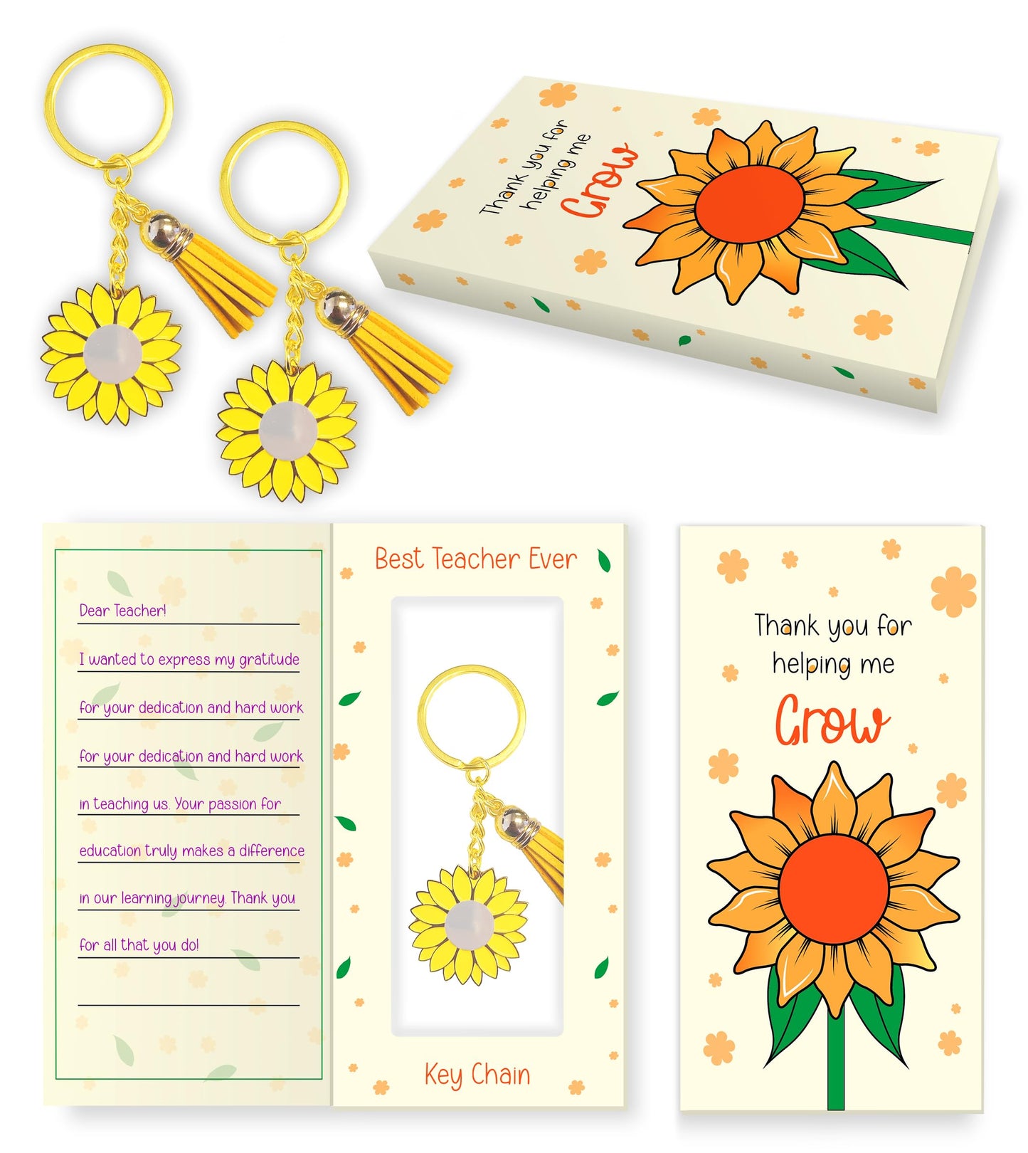 Giftinghouse 3 Pcs Thank You Teacher Gifts for Women and Men - 'Thank You for Helping Me Grow' Gift Box with Keyring - Best Nursery Teacher Appreciation Gift - Made in the UK