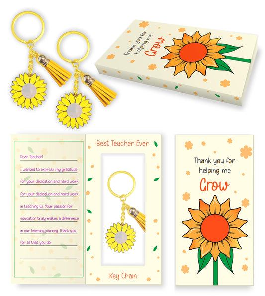 Giftinghouse 3 Pcs Thank You Teacher Gifts for Women and Men - 'Thank You for Helping Me Grow' Gift Box with Keyring - Best Nursery Teacher Appreciation Gift - Made in the UK