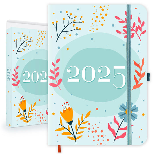 Giftinghouse 2025 Diary A5 Week to View – Glossy Front Round Corners From Jan to Dec 2025 - Diary 2025 with Matching Box - Floral Design, Pocket and Pen Loop. - 15.5 x 21.5 cm