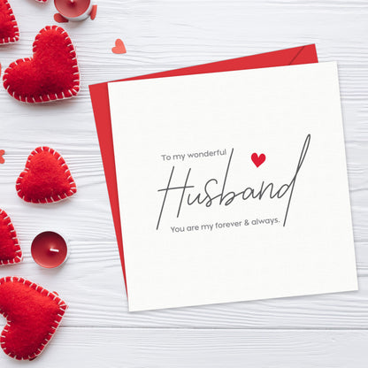 Anniversary Card for Husband – To My Wonderful Husband – Valentines card for him - 15x15cm Ideal Size – Premium 350 GSM – Made in the UK