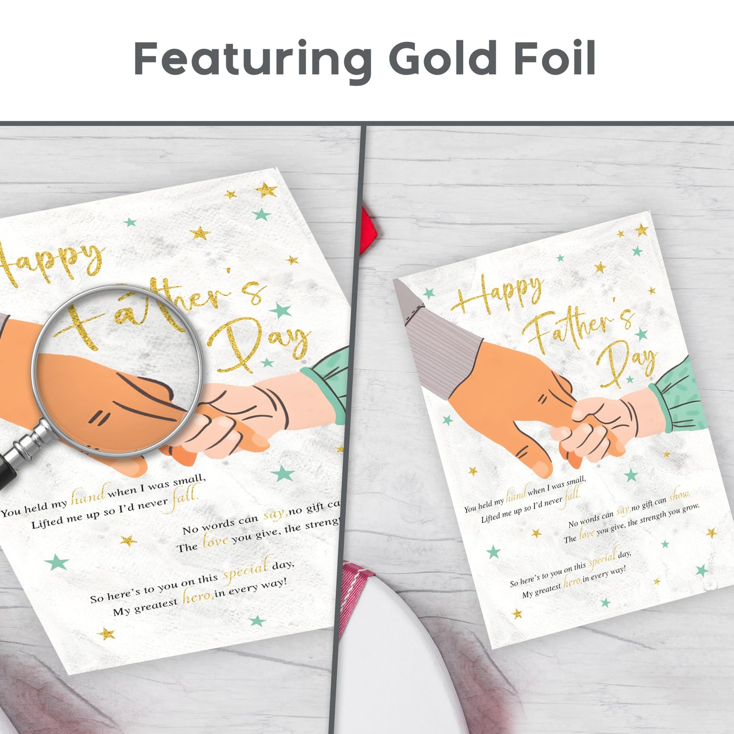 Happy Fathers Day from Daughter or Son – Gold Foil Traditional Father's Day Card – Large 22 x 15.5 cm – Gold Embossed Sticker – Made in the UK