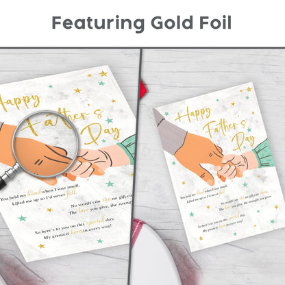 Happy Fathers Day from Daughter or Son – Gold Foil Traditional Father's Day Card – Large 22 x 15.5 cm – Gold Embossed Sticker – Made in the UK