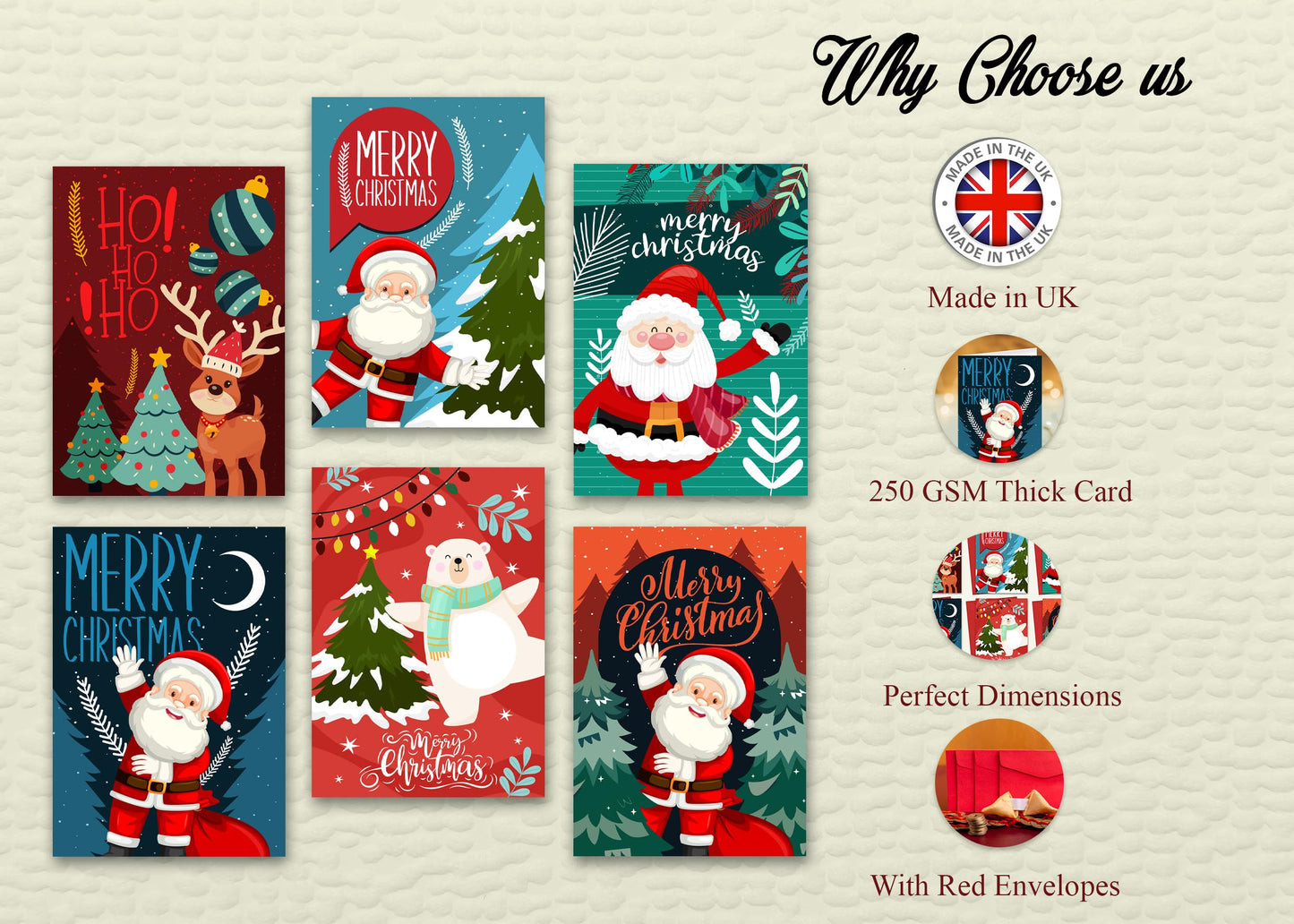 Giftinghouse Christmas Cards Multipack of 24/48 Xmas Santa cards for Family, Friends, Granddaughter and Childrens | Eco-friendly seasonal greeting card for sale.
