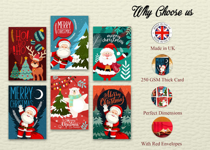 Giftinghouse Christmas Cards Multipack of 24/48 Xmas Santa cards for Family, Friends, Granddaughter and Childrens | Eco-friendly seasonal greeting card for sale.