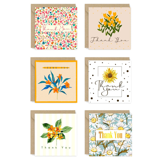 Giftinghouse 12/24/48 Thank You Cards Multipack with Envelopes - 6 Flower Designs - Greeting cards for teachers, weddings, and kids Fully recyclable and Eco-friendly - MADE IN UK