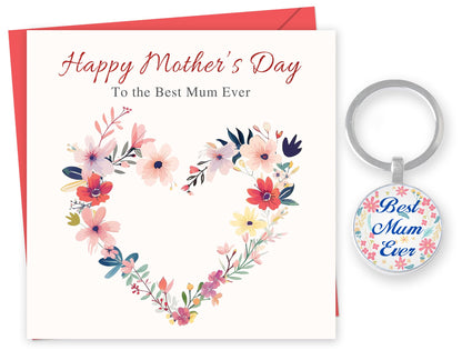Giftinghouse Foiled Happy Mothers day card for mum with keyring and envelope - Flower design mother's day card from daughter, son - Mothers day gift set for grandma, nanny - MADE IN UK (Pack of 2)