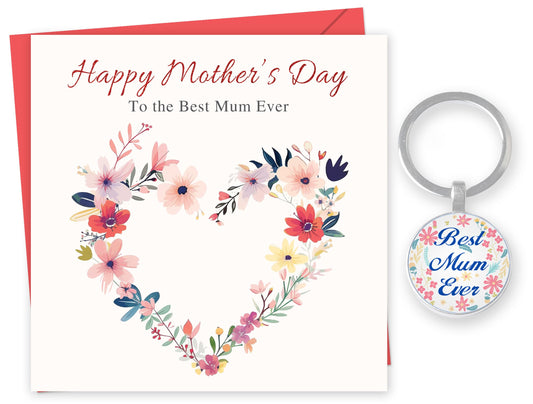 Giftinghouse Foiled Happy Mothers day card for mum with keyring and envelope - Flower design mother's day card from daughter, son - Mothers day gift set for grandma, nanny - MADE IN UK (Pack of 2)