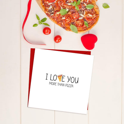 Giftinghouse Valentines Card - Happy Valentines day card for husband - I love you more than pizza card for him, boyfriend, fiancee, wife, her with red envelope - 350 GSM - MADE IN UK.