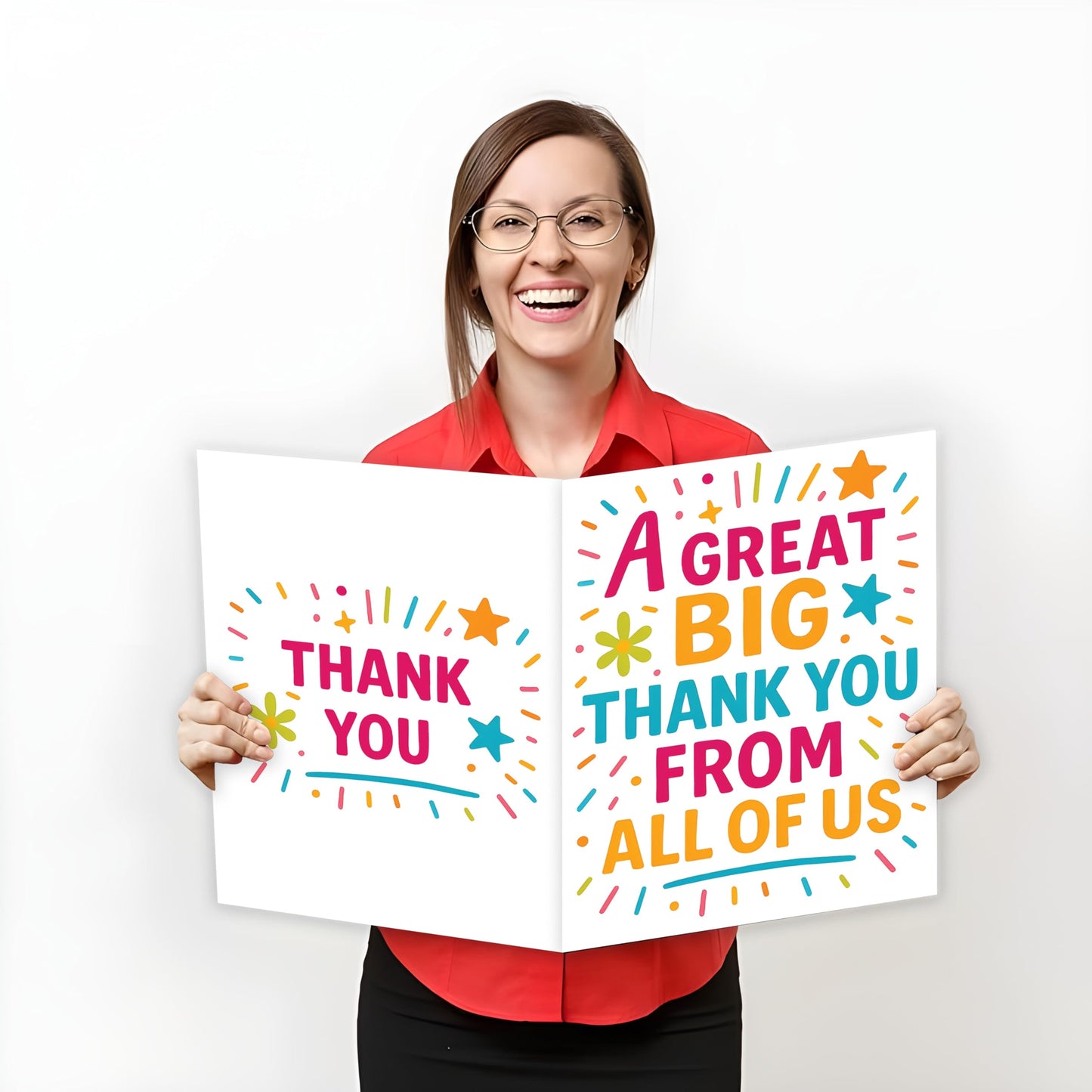 Large A4 Thank You Card – 29 x 21 cm – Bright & Colourful ‘A Great Big Thank You From All of Us’ – Group Appreciation Teacher thank you card, Coaches, Mentors, Colleagues, Office, Boss, Retirement
