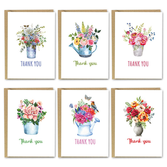 Giftinghouse Thank You Cards Multipack with Envelopes 12/24/48 Packs – Floral Design with Kraft Envelopes - Greeting cards for small business, wedding, kids Fully recyclable.
