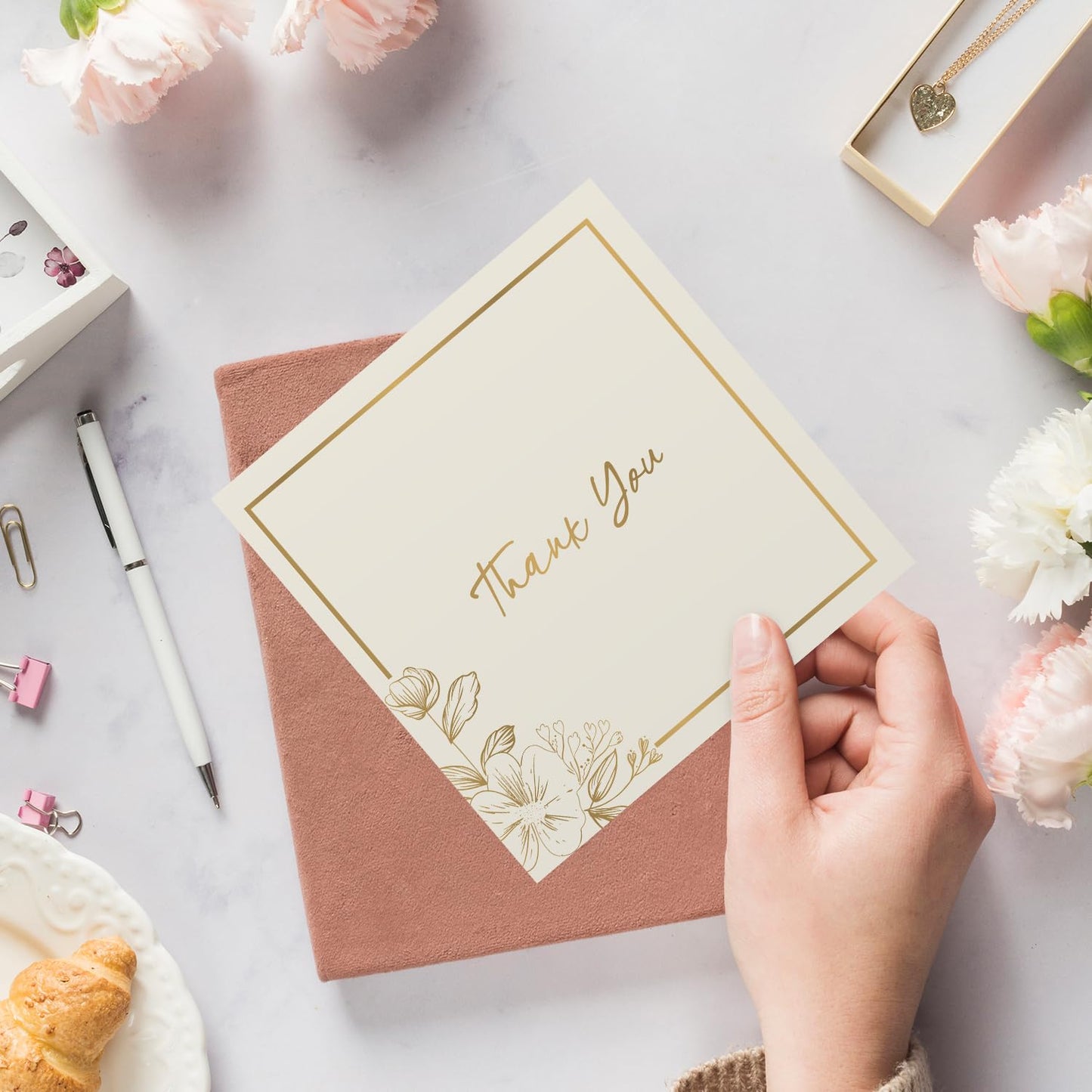 10 Cold-Foiled Thank You Cards Multipack with Envelopes - Elegant Design Thank You Greeting Cards for Teachers, Kids - Fully Recyclable and Eco-Friendly - 300 GSM