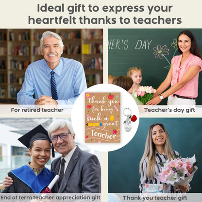 6 Pack Thank You Teacher Gifts for Women & Men – Includes 6 Appreciation Thank You Teacher Cards and Keyrings – End of Year, Leaving, Graduation or Christmas Gifts for Teachers