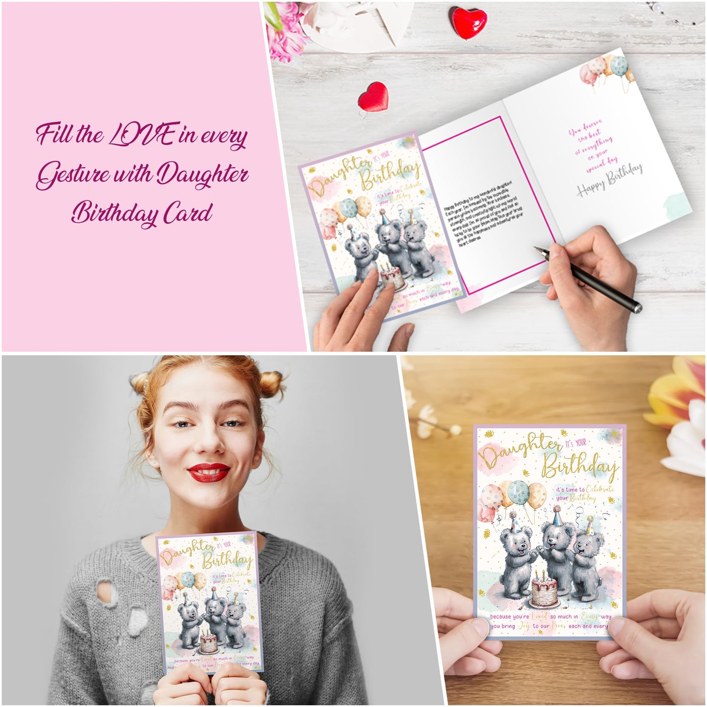 Giftinghouse Daughter Birthday Card with Envelope - Foiled Traditional Greeting Card, Large Size (8.8x6.3 inch) - Made in the UK