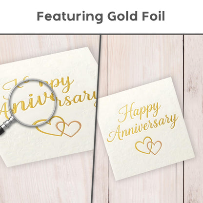 Happy Anniversary Card – Gold Foil Embossed Design with Sticker – Wedding Anniversary Card for Husband, Wife, Him, Her, Mum, Dad & Couples – 15x15 cm – Made in the UK