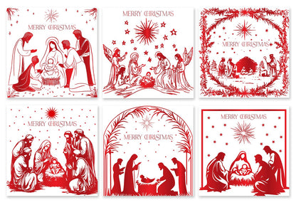 Pack of 12 Religious Christmas Cards 2024 with Envelopes - Luxury Christmas Cards Multipack - Xmas Cards Featuring 6 Unique Nativity Designs, 125 x 125 mm - Perfect Greeting Cards for Family & Friends