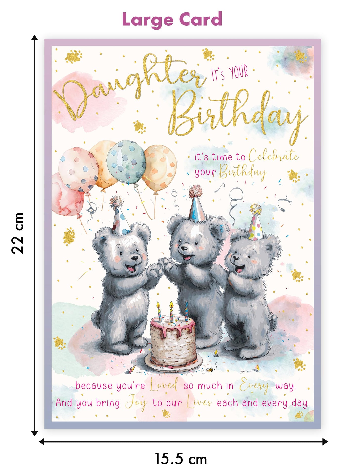 Giftinghouse Daughter Birthday Card with Envelope - Foiled Traditional Greeting Card, Large Size (8.8x6.3 inch) - Made in the UK